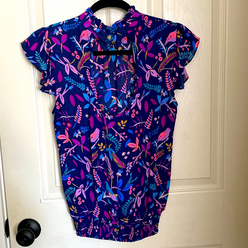 Alice & Trixie Navy Multicolor Floral Ruffle Sleeve Blouse - Picture 2 of 4